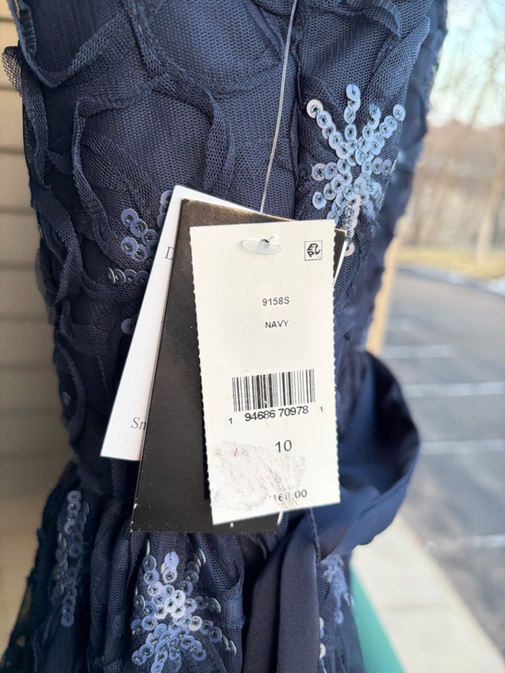 🆕🫐Taylor Navy Blue Floral Sequin Cocktail Dress Fit & Flare Party Dress Size 10 - Picture 15 of 17